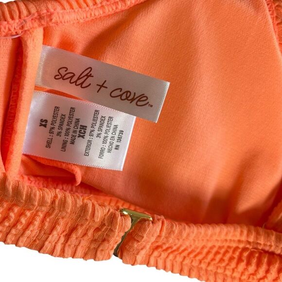 Salt + Cove Juniors' Colorblocked One-Piece Monokini, Peach Fuchsia - Picture 4 of 7